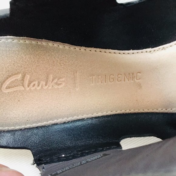 Clarks Trigenic Black Leather Tri Clover Comfort Strappy Sandals Size 6 - Picture 9 of 12